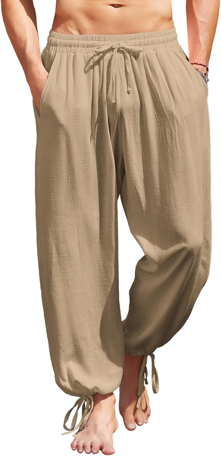 COOFANDY Men's Cotton Linen Pants for Casual Beach and Yoga