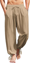 Men's Cotton Linen Harem Pants Casual Baggy Beach Trousers
