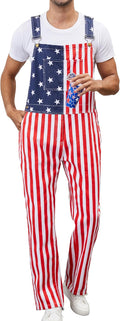 Men's American Flag Bib Overalls with Zipper for 4th of July