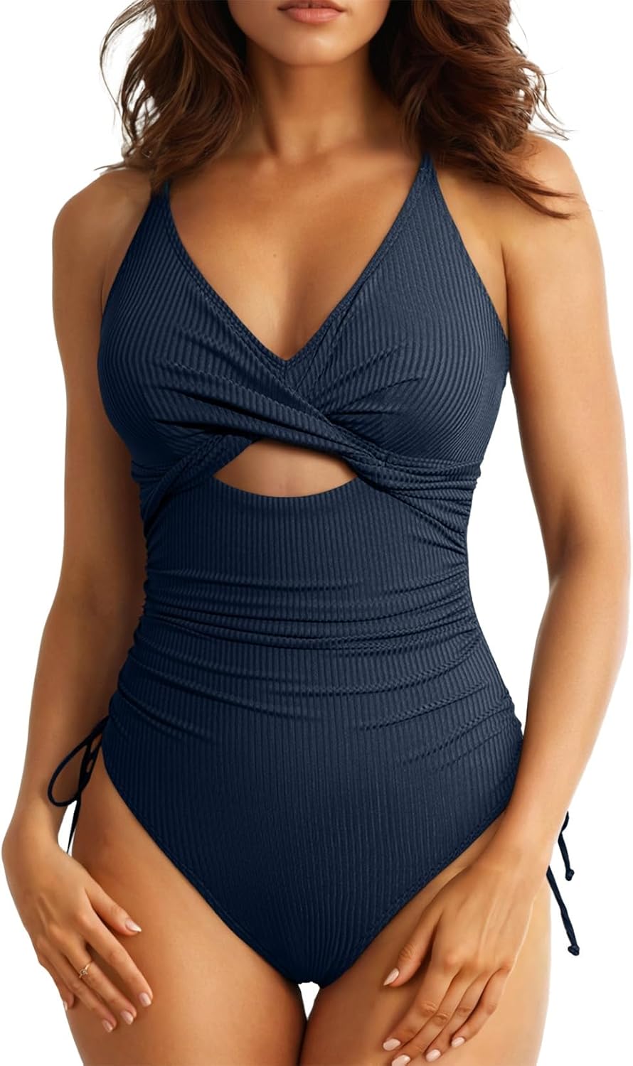 Ribbed One Piece Swimsuit for Women with Tummy Control