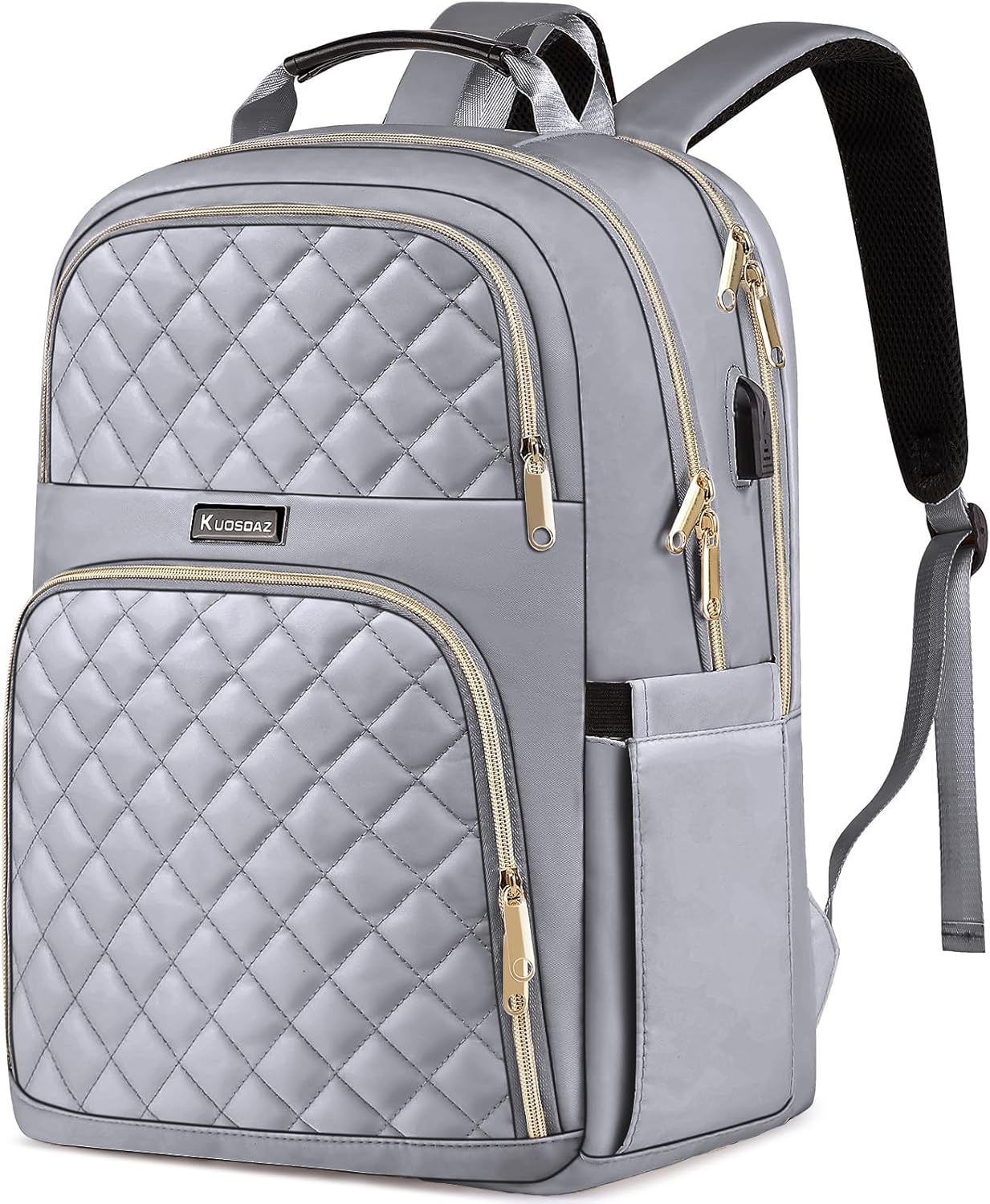 Large School Backpack for Women with USB Charging Port, Grey