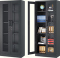 Metal Storage Cabinet with Glass Doors and Lock for Valuable Items