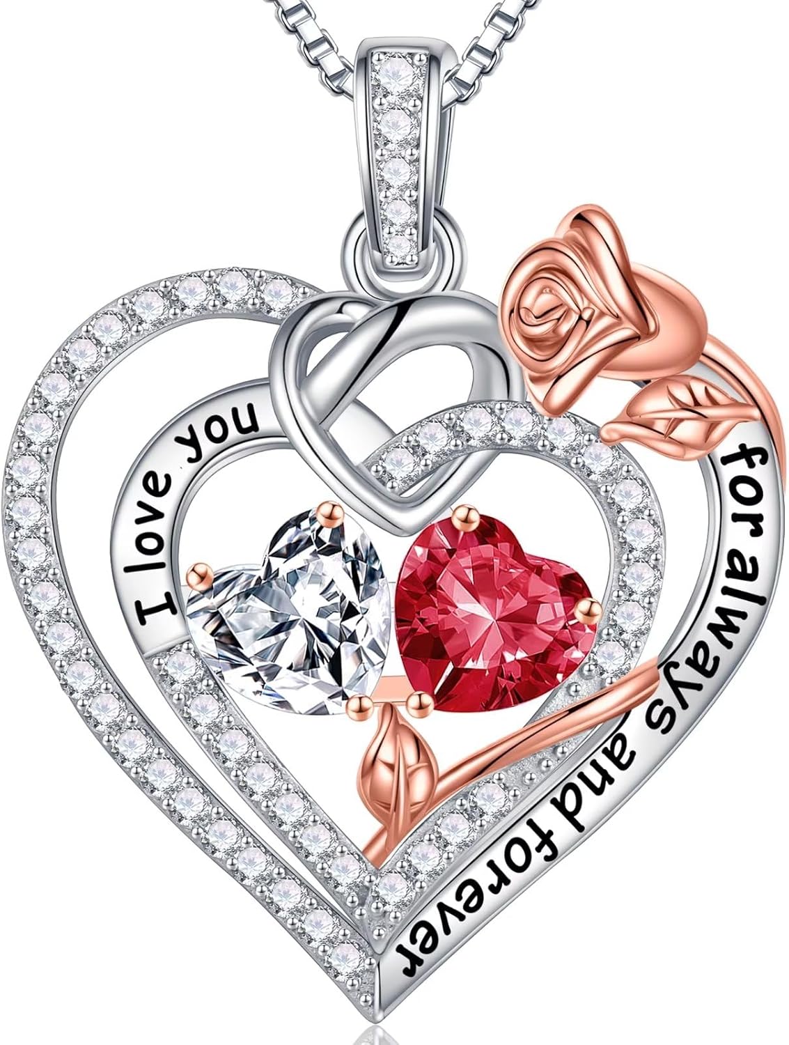 Iefil 925 Sterling Silver Double Birthstone Necklace for Her