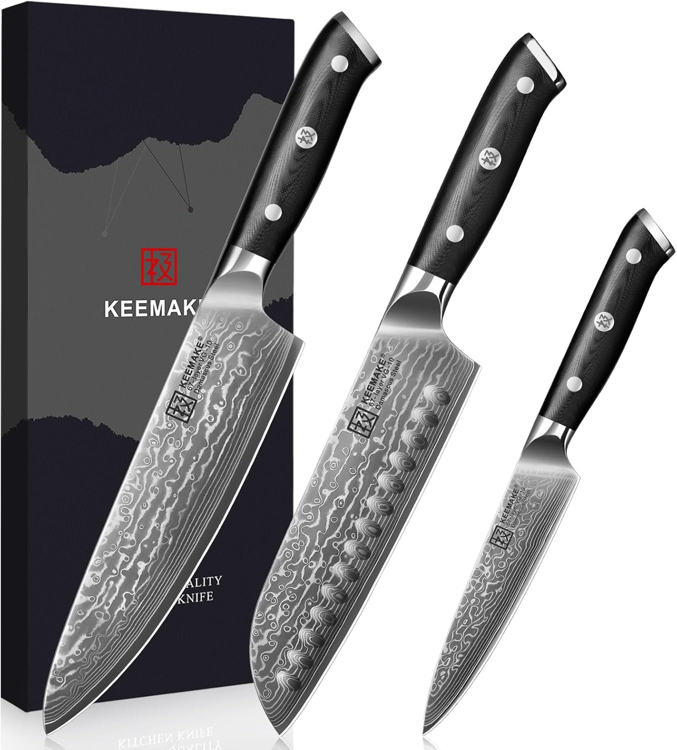 Damascus Kitchen Knife Set 3 PCS for Precision Cooking