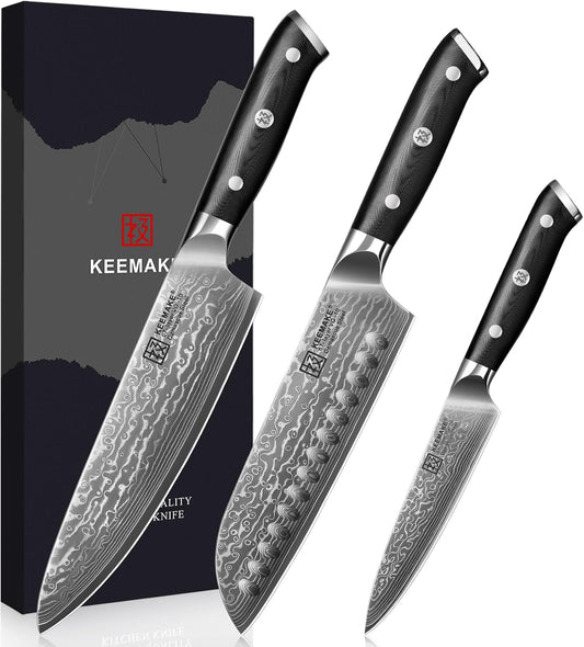 Damascus Kitchen Knife Set 3 PCS for Precision Cooking