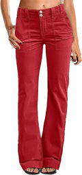 Wide Leg Corduroy Pants for Women Mid Waist - Flare Straight Fit