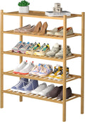 Natural Bamboo 5 Tier Shoe Rack for Small Spaces - Stackable