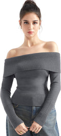 Off Shoulder Ribbed Knit Sweater - Sexy Long Sleeve Fall Top