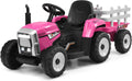 Pink Ride on Tractor with Detachable Trailer - 12V Kids Electric