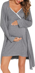 SWOMOG Womens Maternity Robe 2 Piece Nursing Nightgown (Style ZHNL)