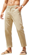 Men's Cotton Linen Pants Elastic Waist Relaxed Fit Casual Pants