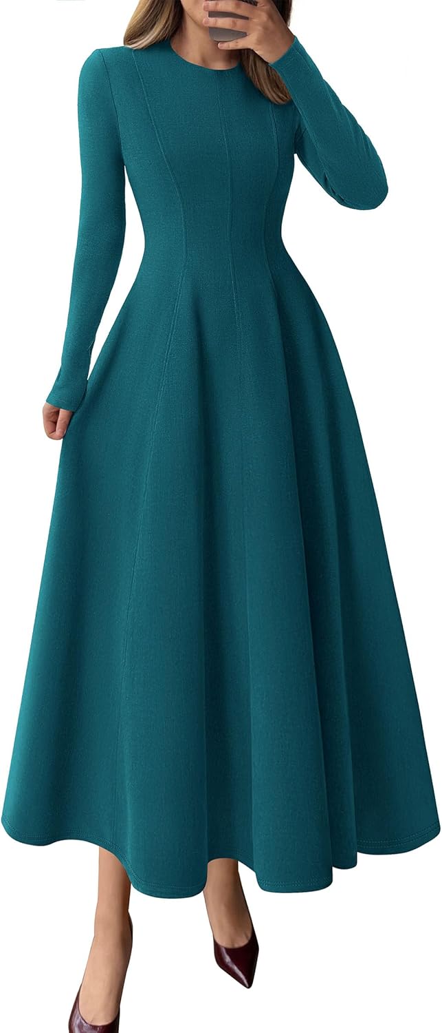 Elegant Classy Fall Long Sleeve Midi A Line Cocktail Dress