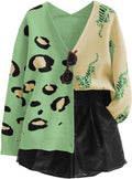 WDIRARA Women's Leopard Tiger Print V-Neck Cardigan - Chunky Soft Knit