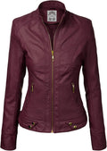 Made By Johnny MBJ Womens Faux Leather Zip Up Moto Biker Jacket