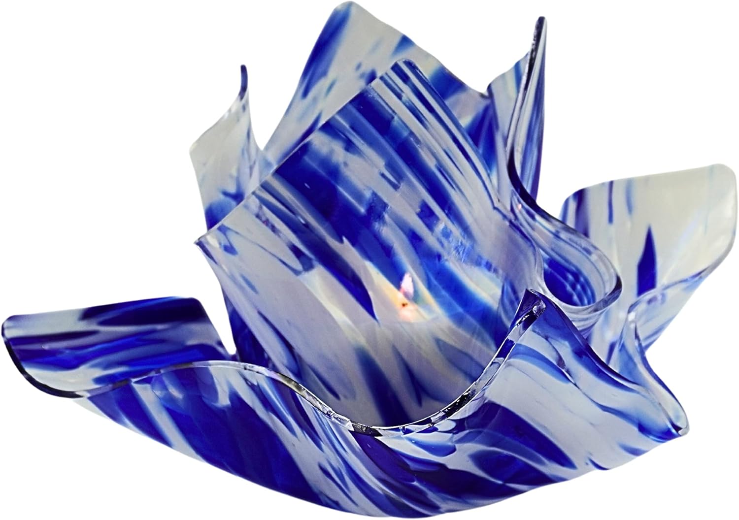 Blue White on Clear Vienna Vase Dish Set with Free Candle Refill