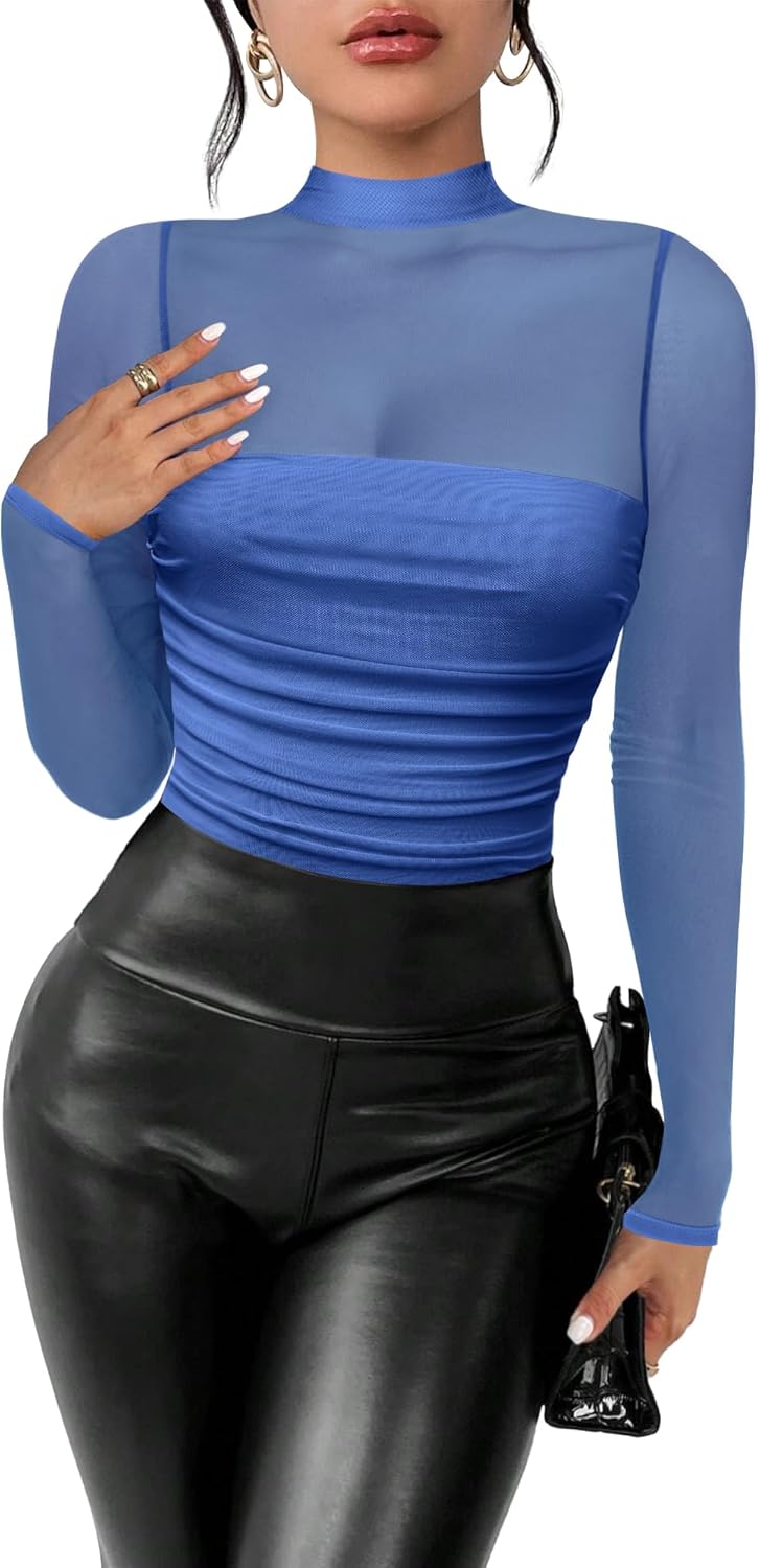 Women's Sexy Bodysuit: Mock Turtle Neck Long Sleeve Top