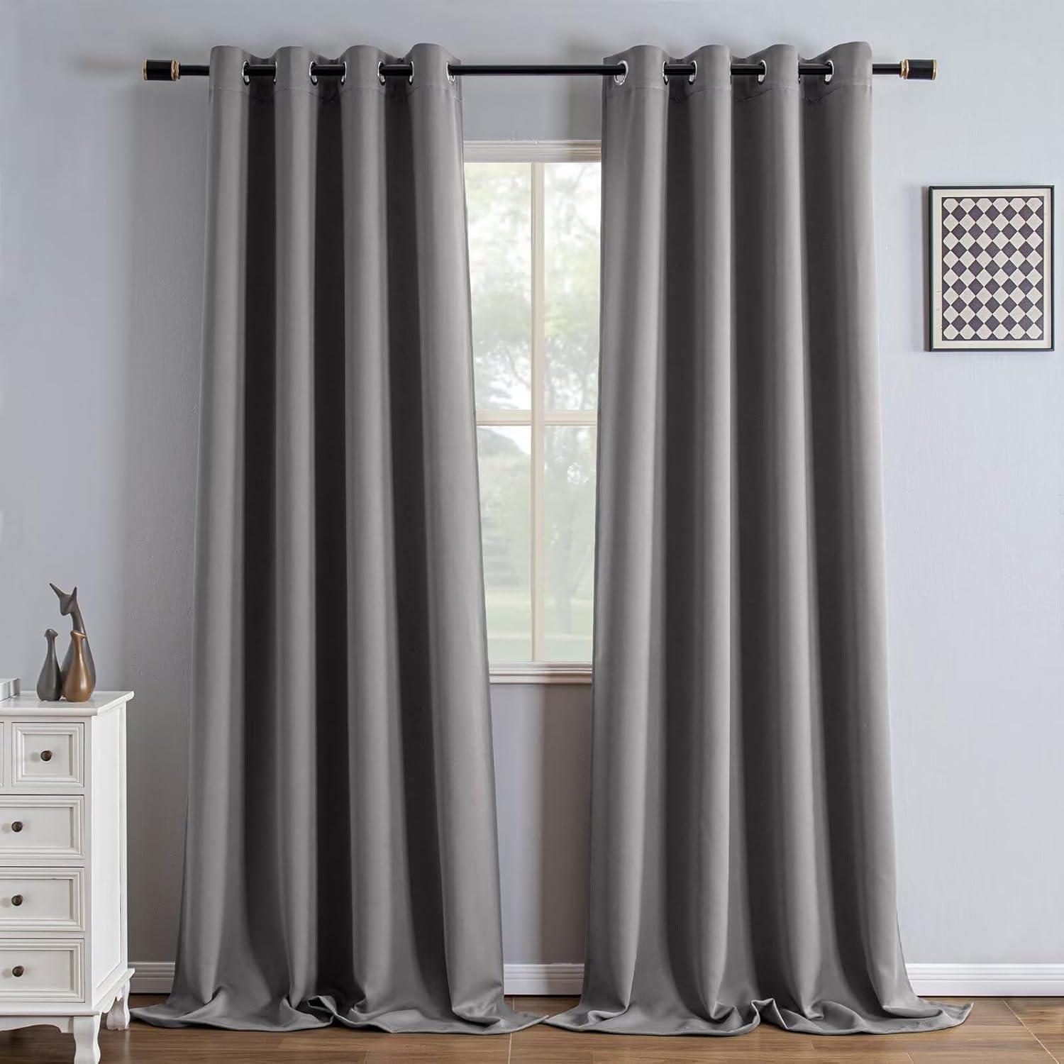 Light Grey Blackout Curtains for Bedroom 96 Inch Long Panels