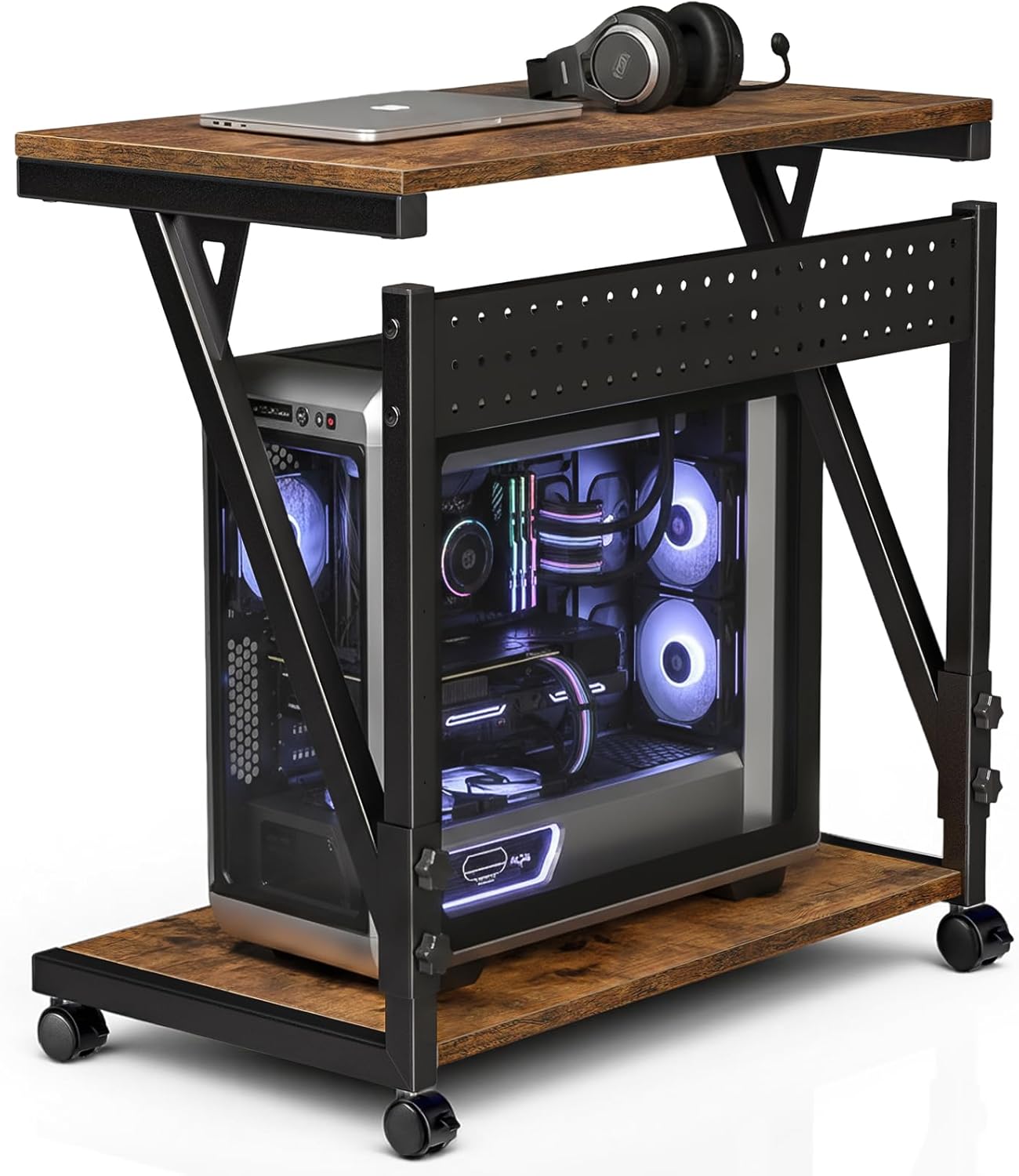 Height Adjustable Computer Tower Cart with Rolling Wheels