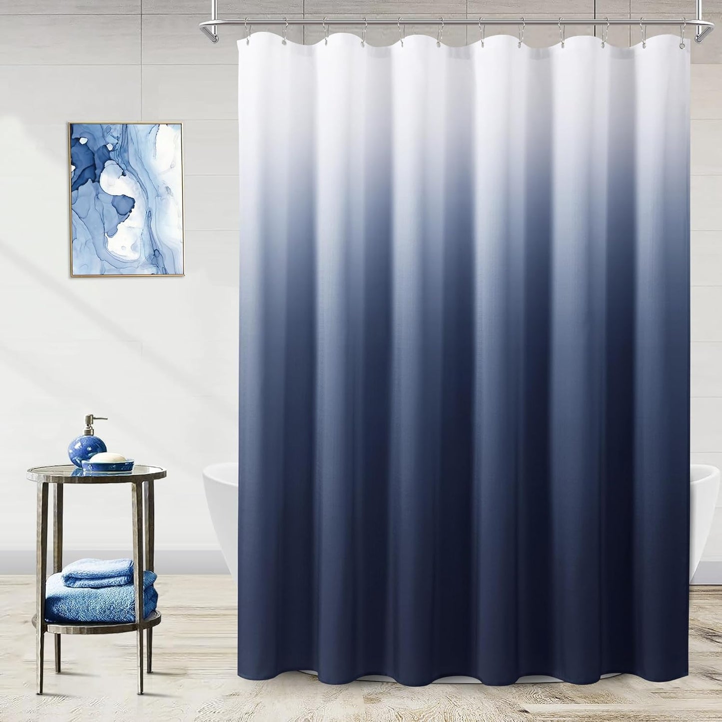 Indigo Ombre Fabric Shower Curtain Set - Royal Blue Bliss