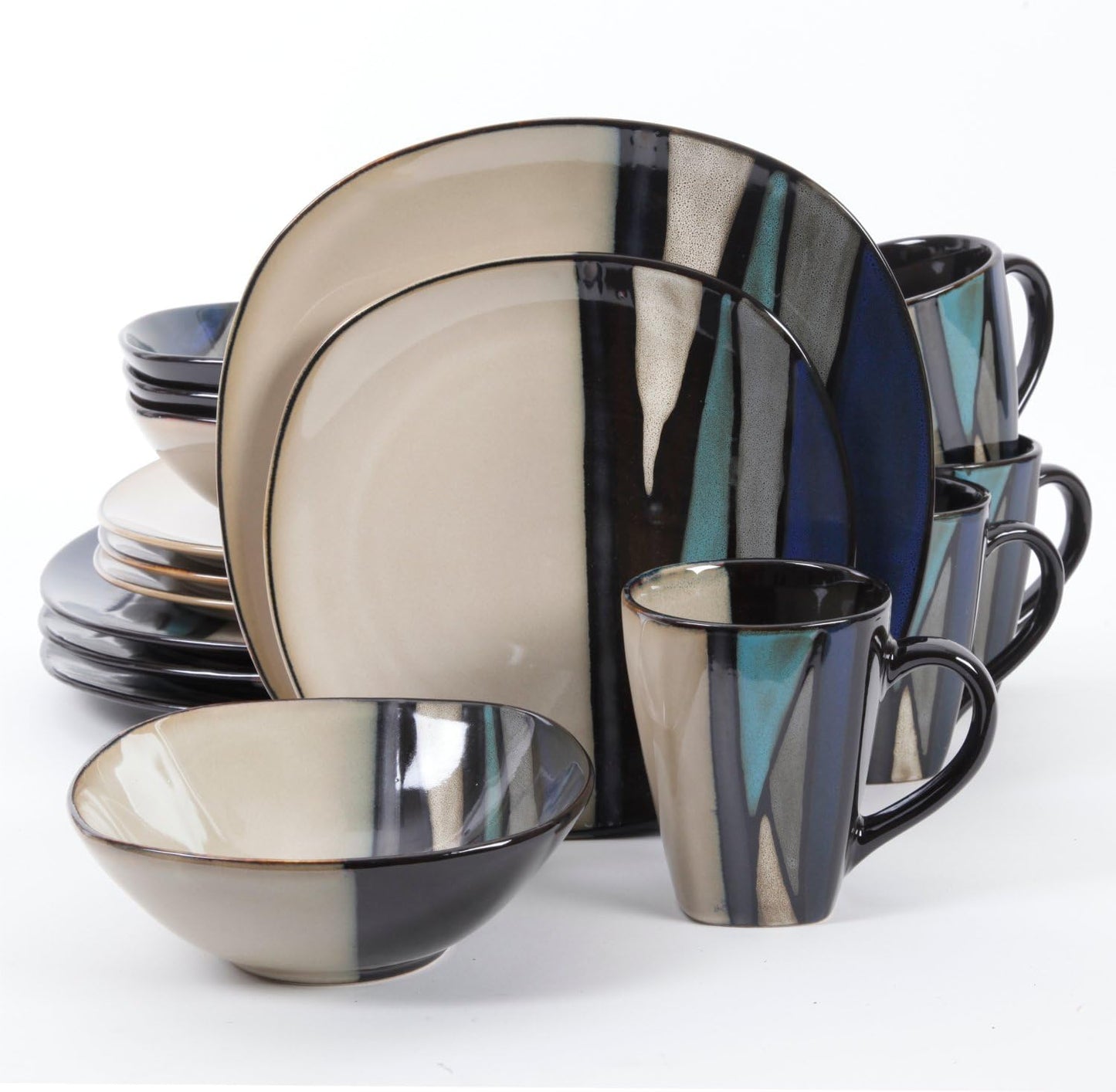Gibson Elite Althea 16-Piece Teal Reactive Glaze Dinnerware Set