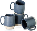 Ceramic Large Coffee Mugs Set of 4 - 15 oz Porcelain Dark Blue