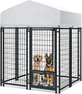 Outdoor Dog Kennel Heavy Duty Welded Wire Steel Pen - Waterproof Roof