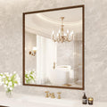 Rectangle Bathroom Mirror 30x36 in Walnut Wood Grain Frame - Clean