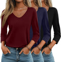 3 Pack Women's 3/4 Sleeve V Neck T-Shirts - Loose Fit Basics