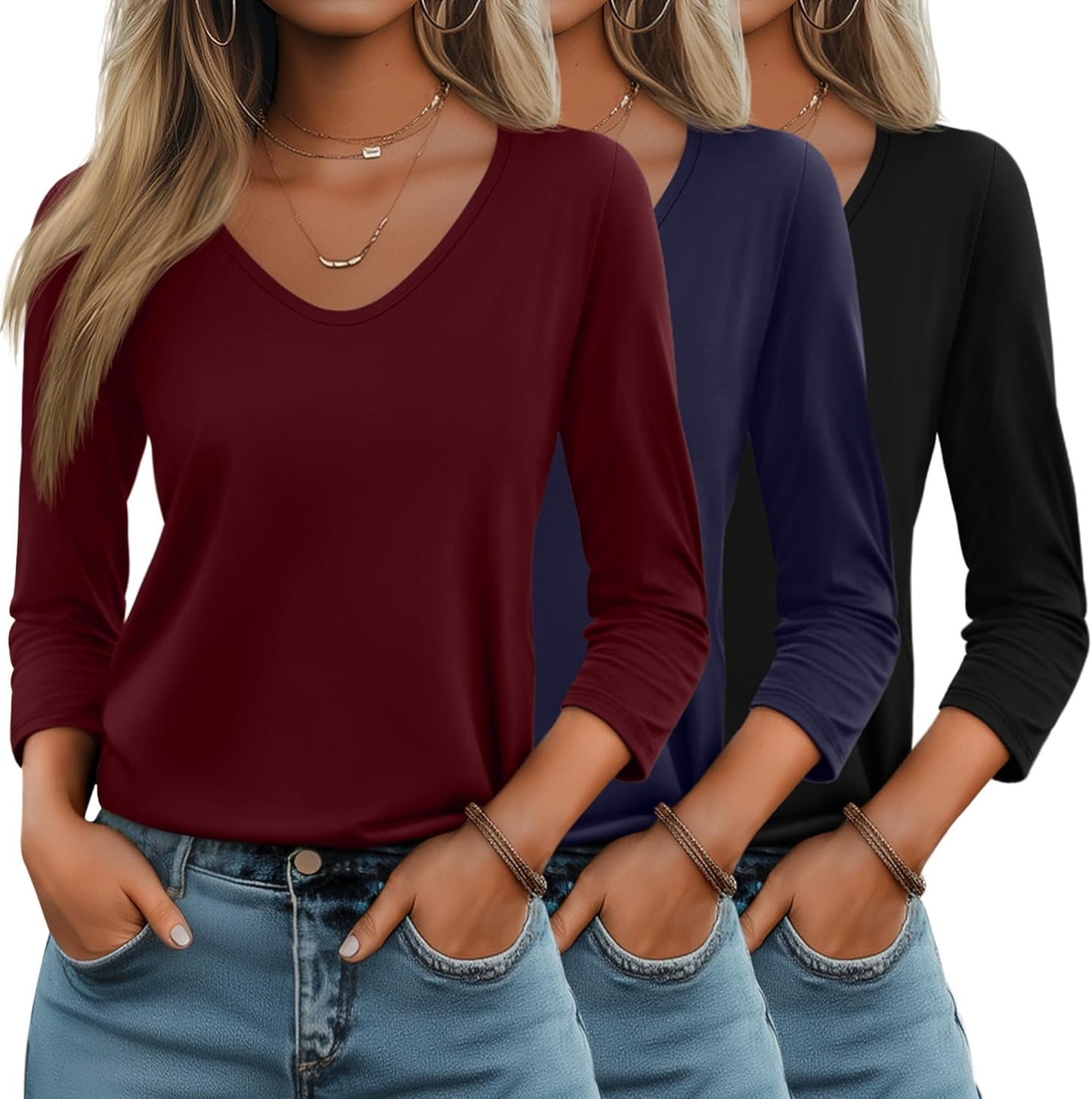 Huukeay Women's 3/4 Sleeve T-Shirts for Casual Style and Comfort