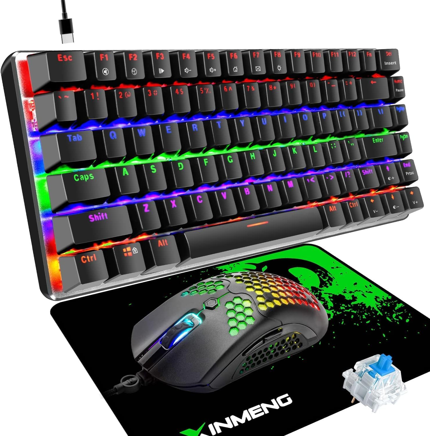 Wired Rainbow Backlit Mechanical Keyboard and Gaming Mouse Set