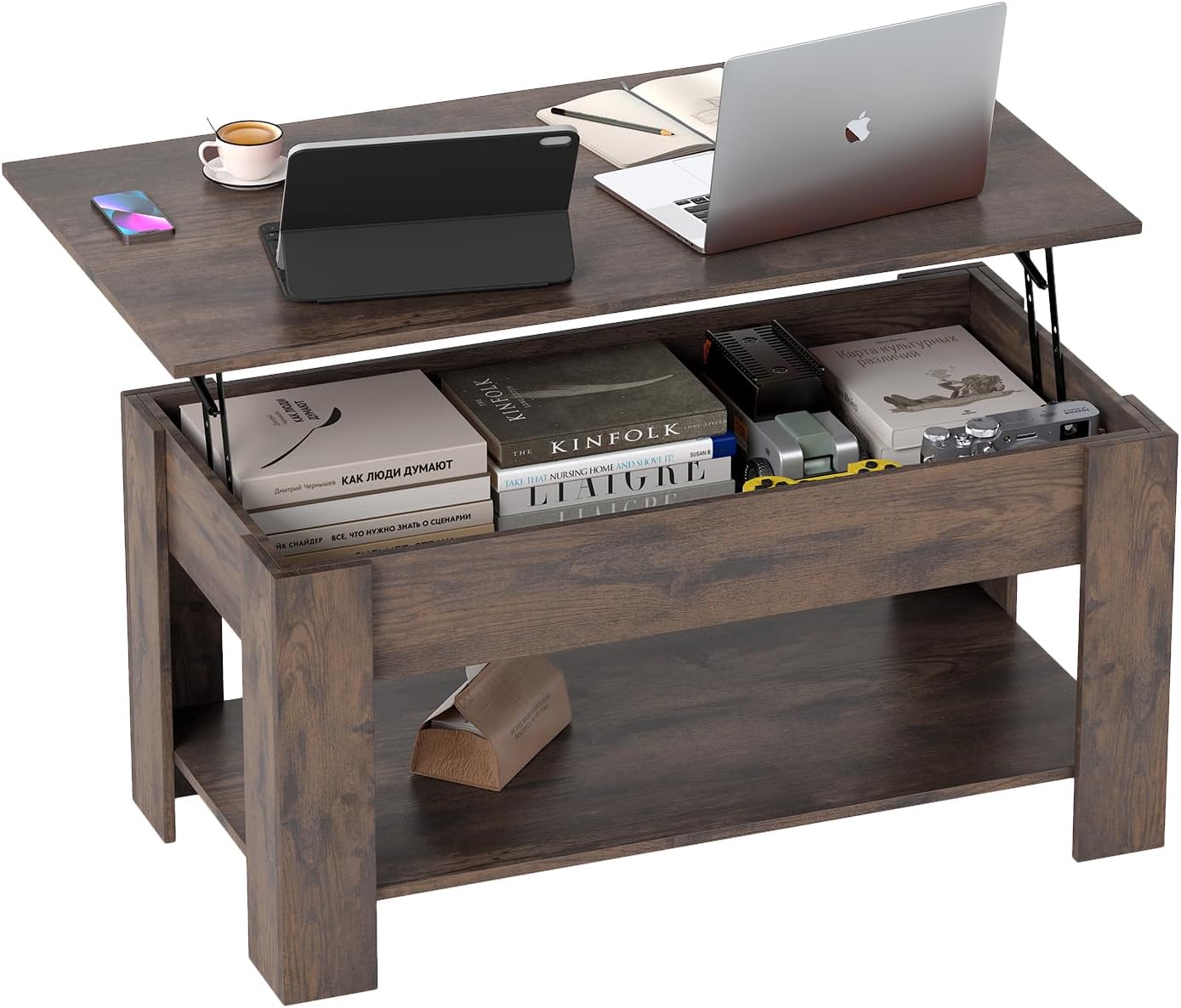 FDW 39.4 Lift Top Coffee Table with Hidden Compartment and Storage