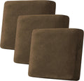 Velvet Stretch Sofa Cushion Covers - 3 Piece XL Bronze Brown