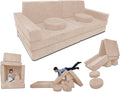 Soft Modular Kids Play Couch in Beige - 10 Piece Child Sectional