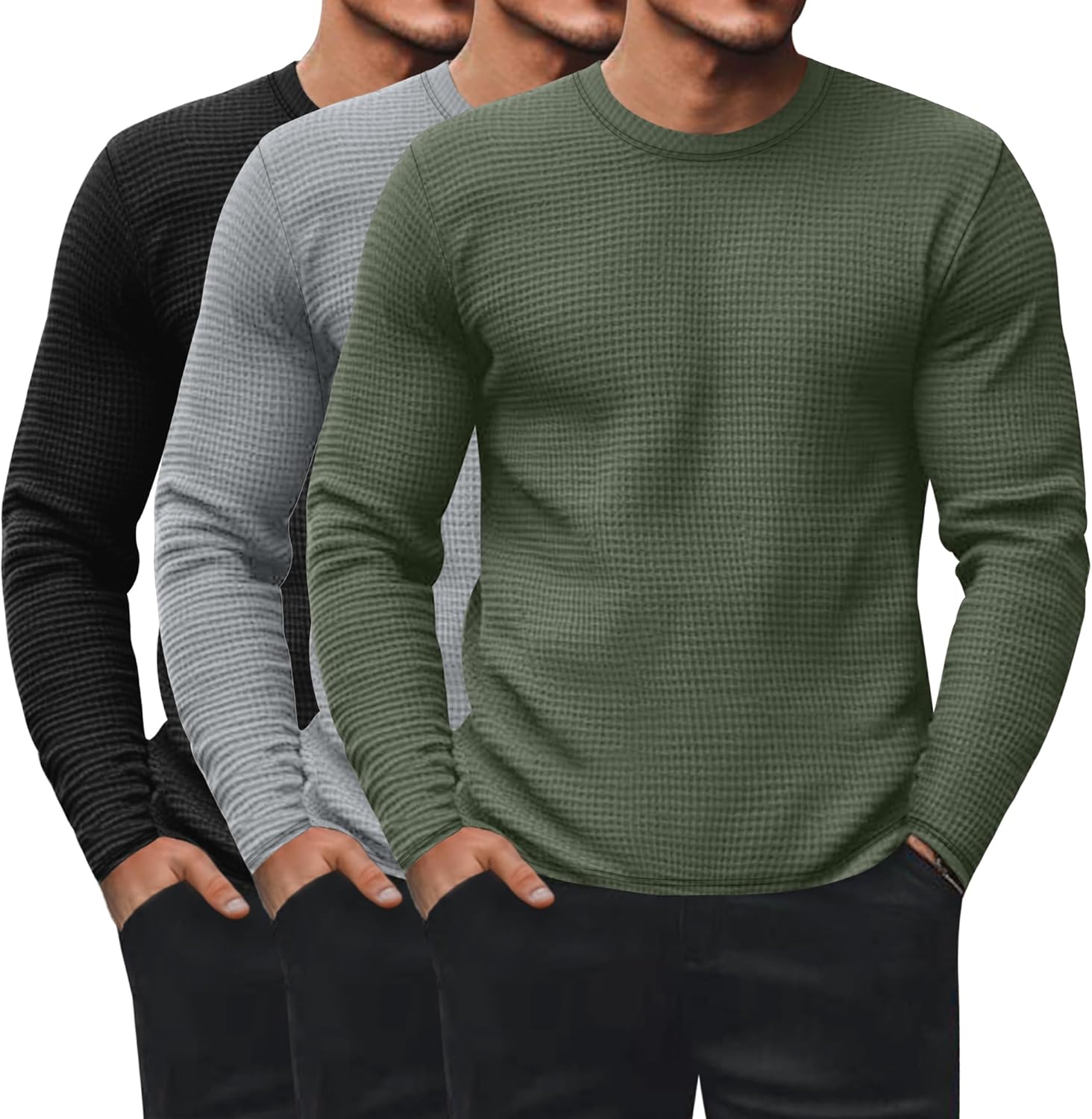 Ficerd 3 Pack Men's Waffle Long Sleeve Shirts for Comfort