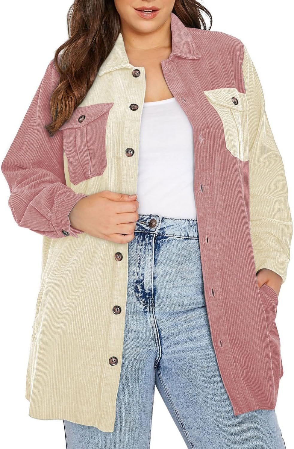 Eytino Womens Plus Size Long Sleeve Button Down Shacket Jacket