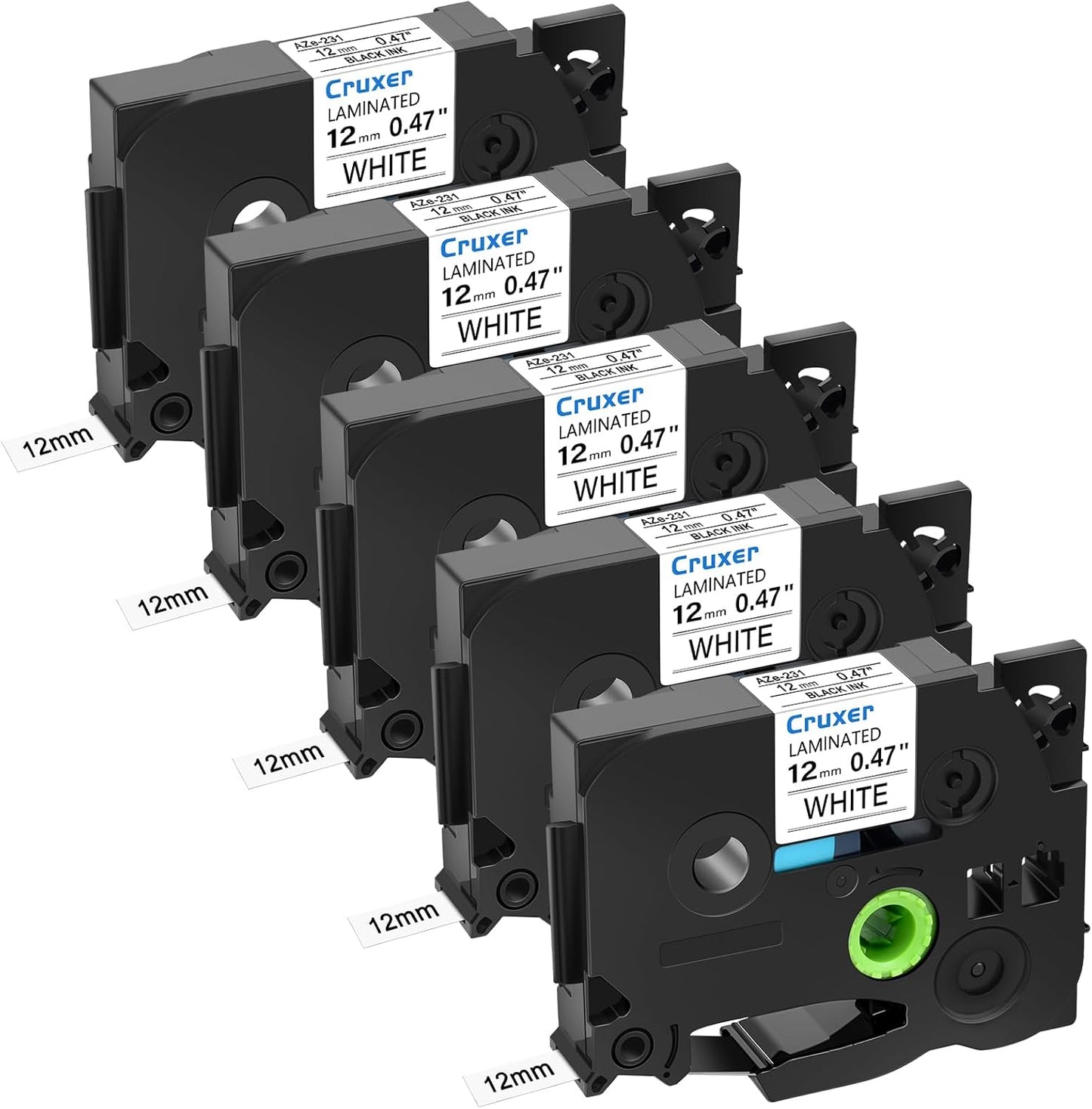 5 Pack Brother-Compatible Label Tape - Crisp Black on White 12mm for Various Label Makers