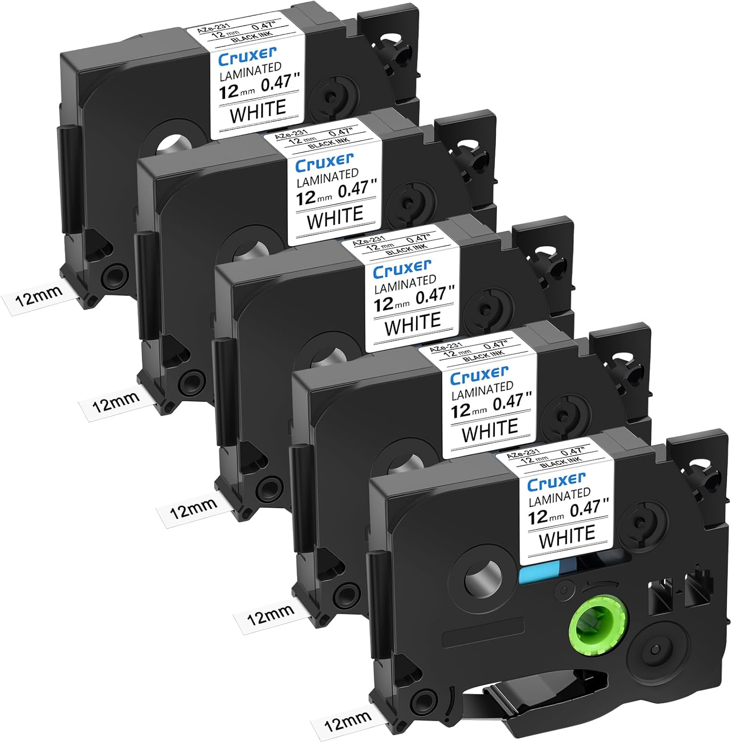 5 Pack Brother-Compatible Label Tape - Crisp Black on White 12mm for Various Label Makers