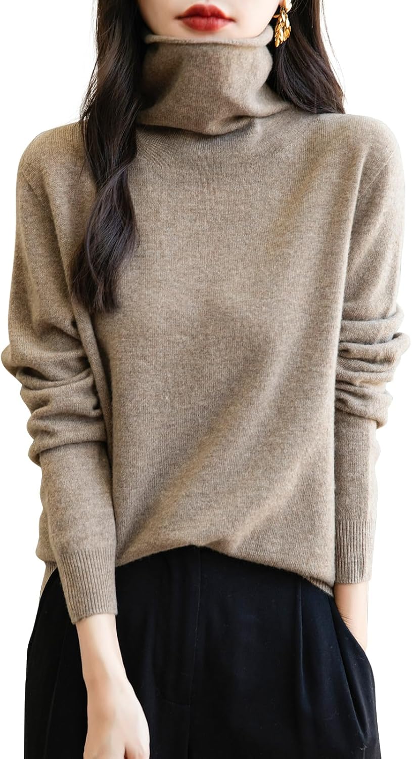 Chanyarn Women's 100% Merino Wool Seamless Sweater Turtleneck
