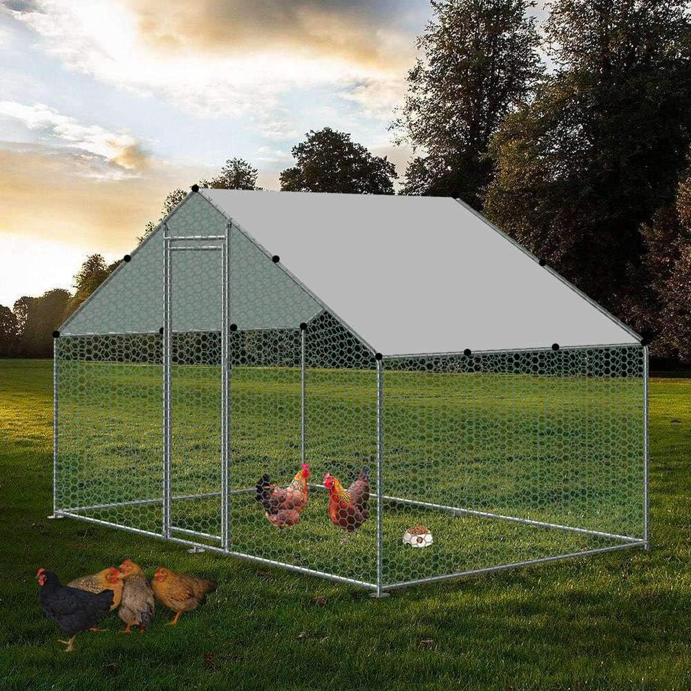 Large Walk-in Metal Chicken Coop for Outdoor Backyard Use