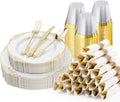 175PCS Gold Plastic Plates Disposable Dinnerware Set - Elegant Party
