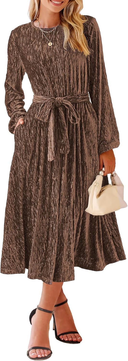 Stylish Velvet Dress for Women - Long Sleeve A-Line Design