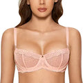 DOBREVA Women's Lace Balconette Bra - Sheer Unlined Support