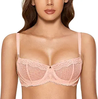 DOBREVA Women's Sexy Lace Bra Underwire Balconette Unlined Demi