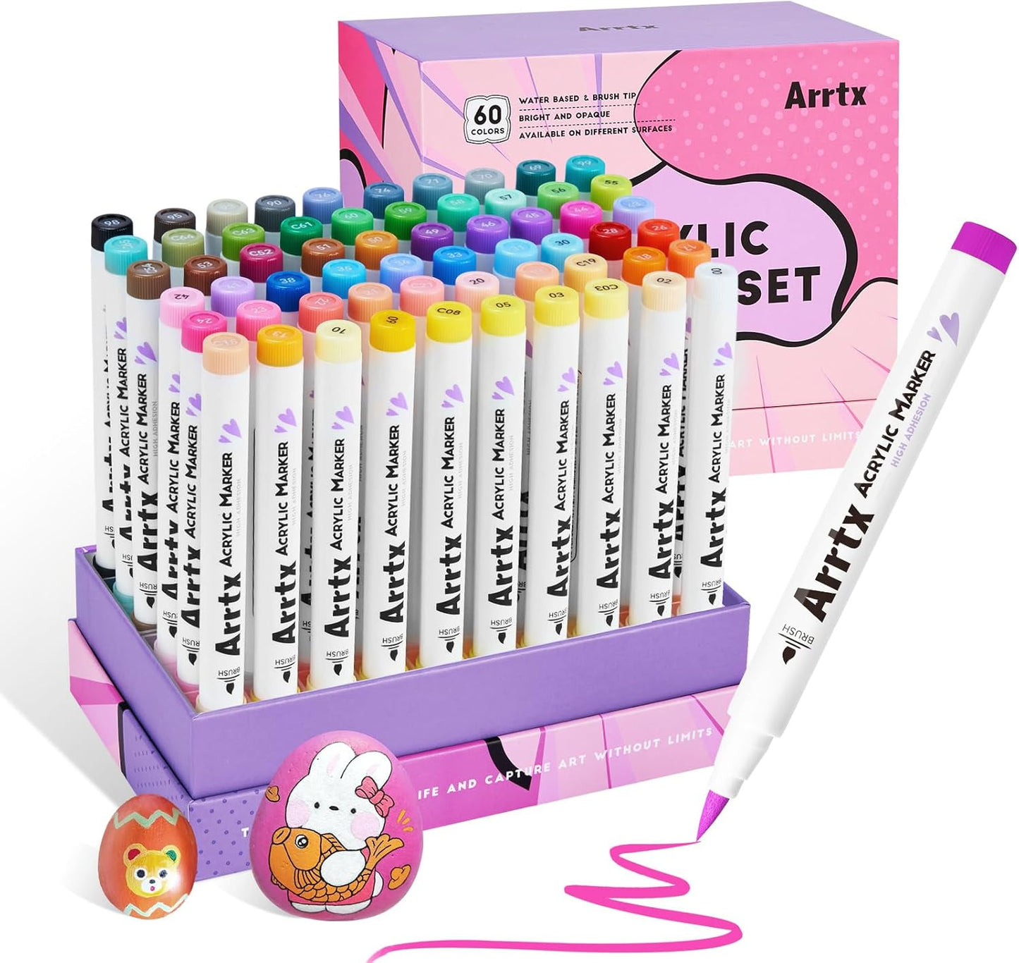 Arrtx Paint Markers Set of 60 Colors for Artists and Crafters