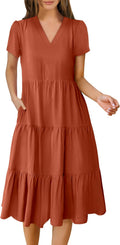 ANRABESS Women V Neck Midi Dress - Flowy Tiered Casual
