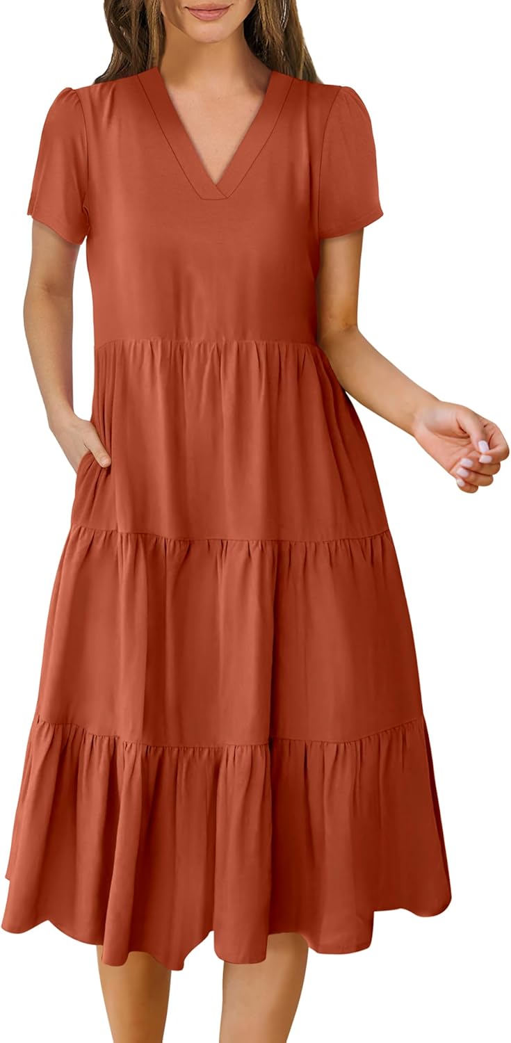 ANRABESS Women's Summer Casual V Neck Midi Dresses for 2025