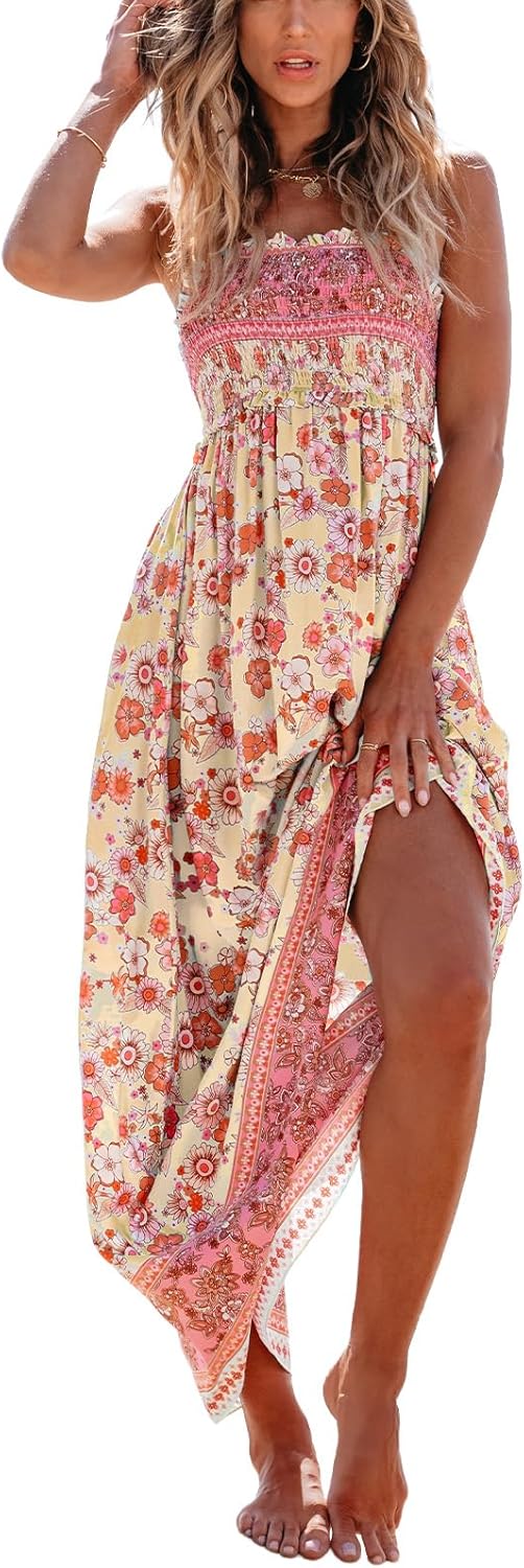 CUPSHE Women's Maxi Dress: Floral Smocked Sundress for Summer