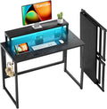 Small Folding Desk 31.5 in - Compact Foldable Desk with LED Lights