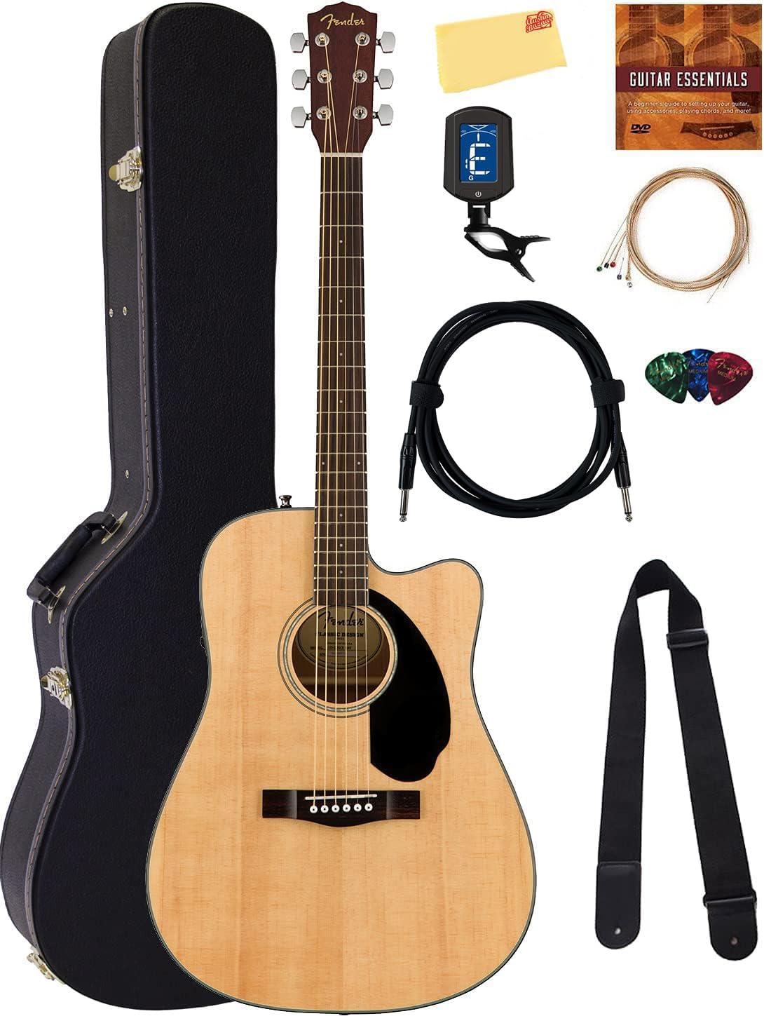 Fender CD-60SCE Acoustic-Electric Guitar Bundle - Everything You Need!