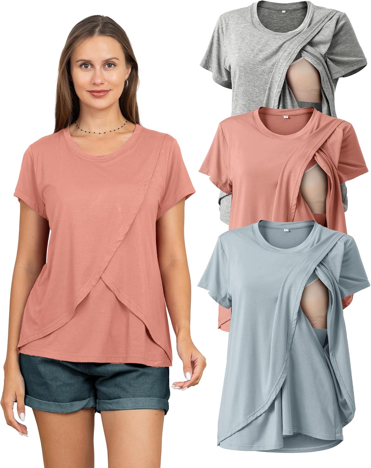 Rnxrbb Women's Nursing Tops for Breastfeeding Summer Comfort